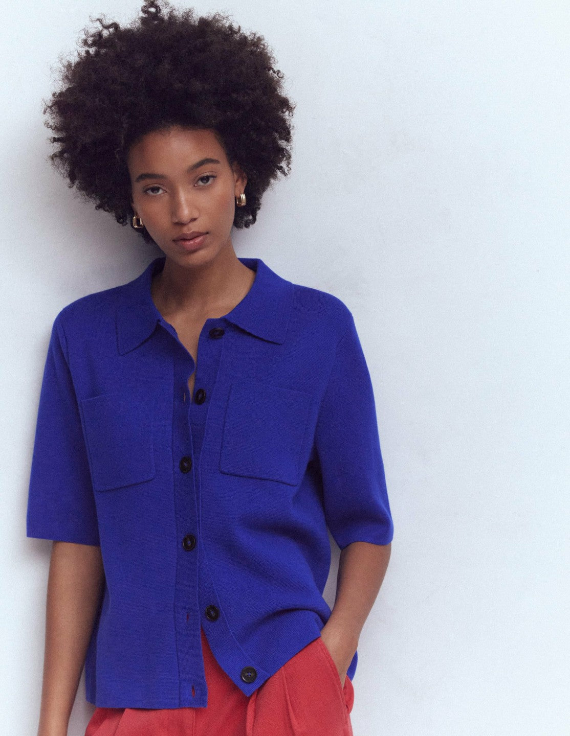 Boden Women Short Sleeve Knit Shirt-Bright Blue