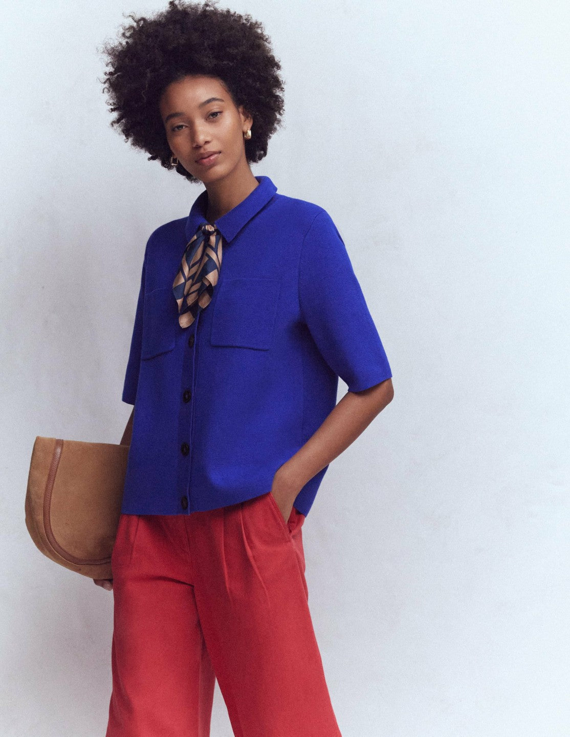 Boden Women Short Sleeve Knit Shirt-Bright Blue