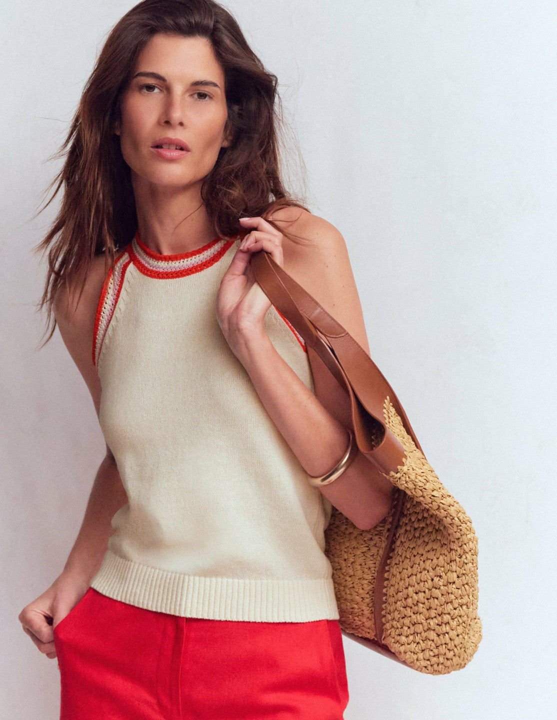Boden Women Saffron Crochet Racer Tank-Ivory