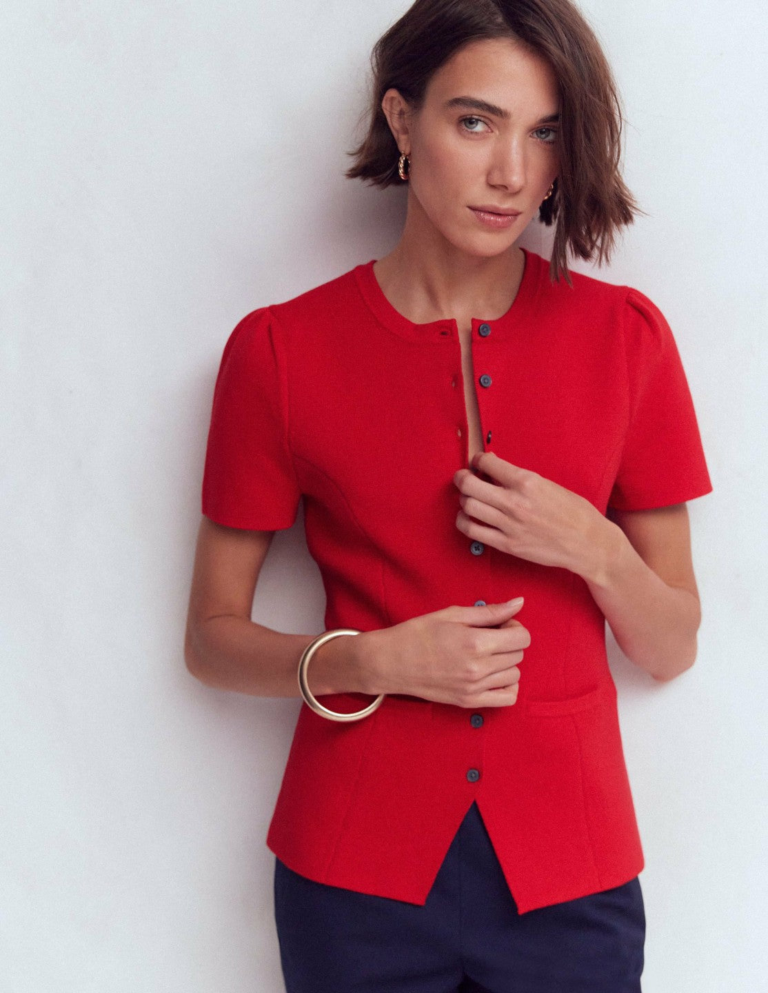 Boden Women Short Sleeve Knitted Jacket-Red