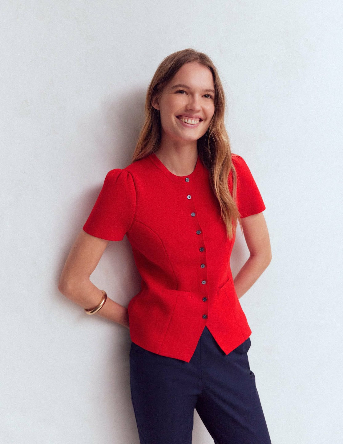 Boden Women Short Sleeve Knitted Jacket-Red