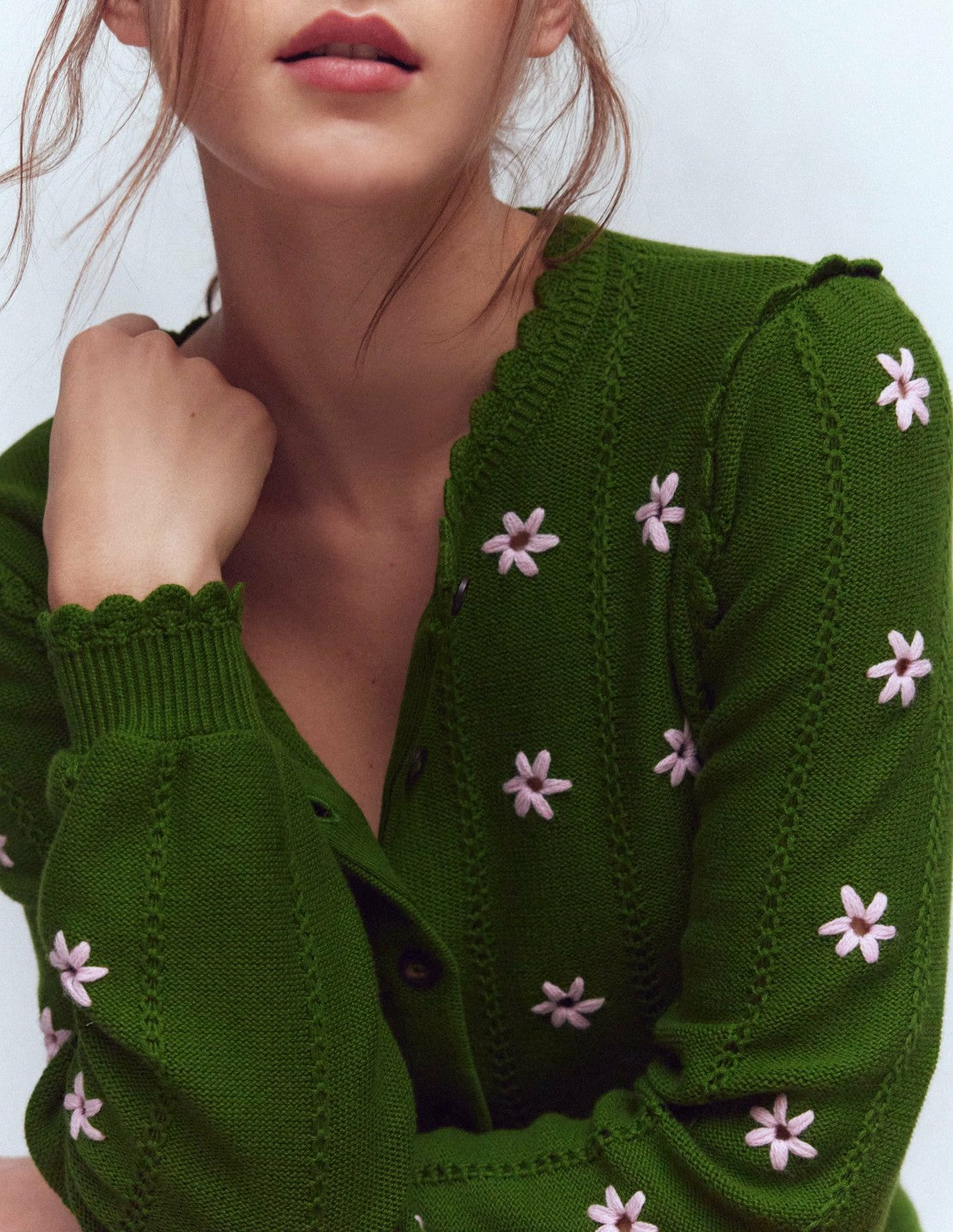 Boden Women Valeria Crochet Trim Cardigan-Promenade Green , Embroidery