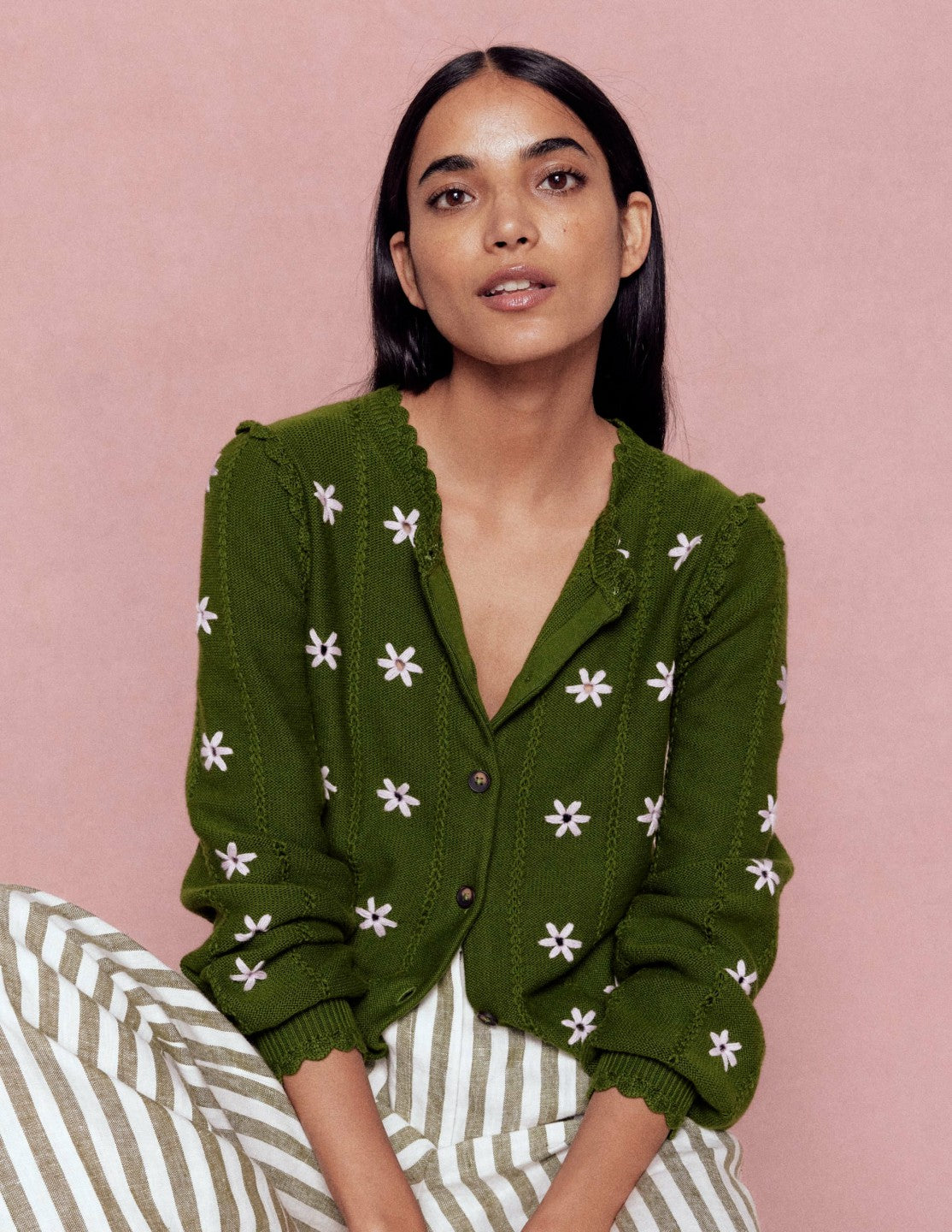 Boden Women Valeria Crochet Trim Cardigan-Promenade Green , Embroidery
