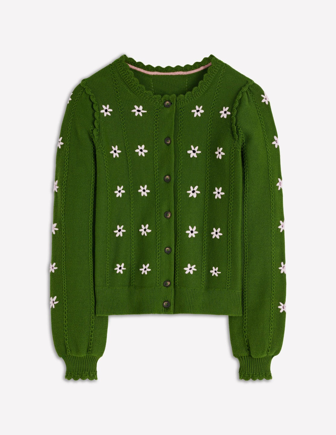 Boden Women Valeria Crochet Trim Cardigan-Promenade Green , Embroidery