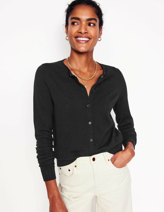 Boden Women Emilia Cotton Crew Cardigan-Black