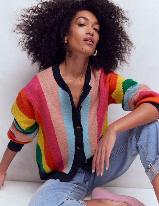 Boden Women Abi Jacquard Cardigan-Multi Rainbow