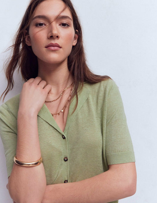 Boden Women Agnes Collar Linen Cardigan-Green