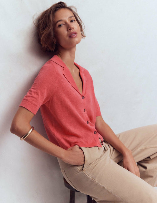 Boden Women Agnes Collar Linen Cardigan-Coral