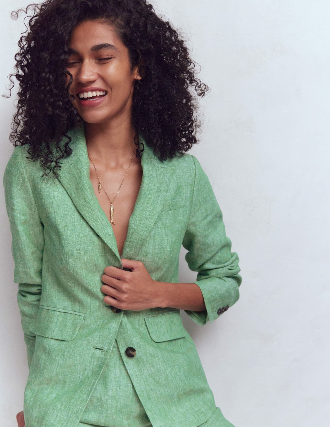 Boden Women Stamford Linen Blazer-Aloe Green Chambray