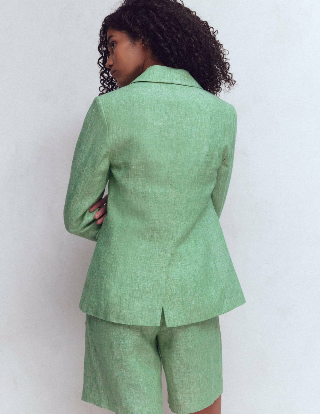 Boden Women Stamford Linen Blazer-Aloe Green Chambray