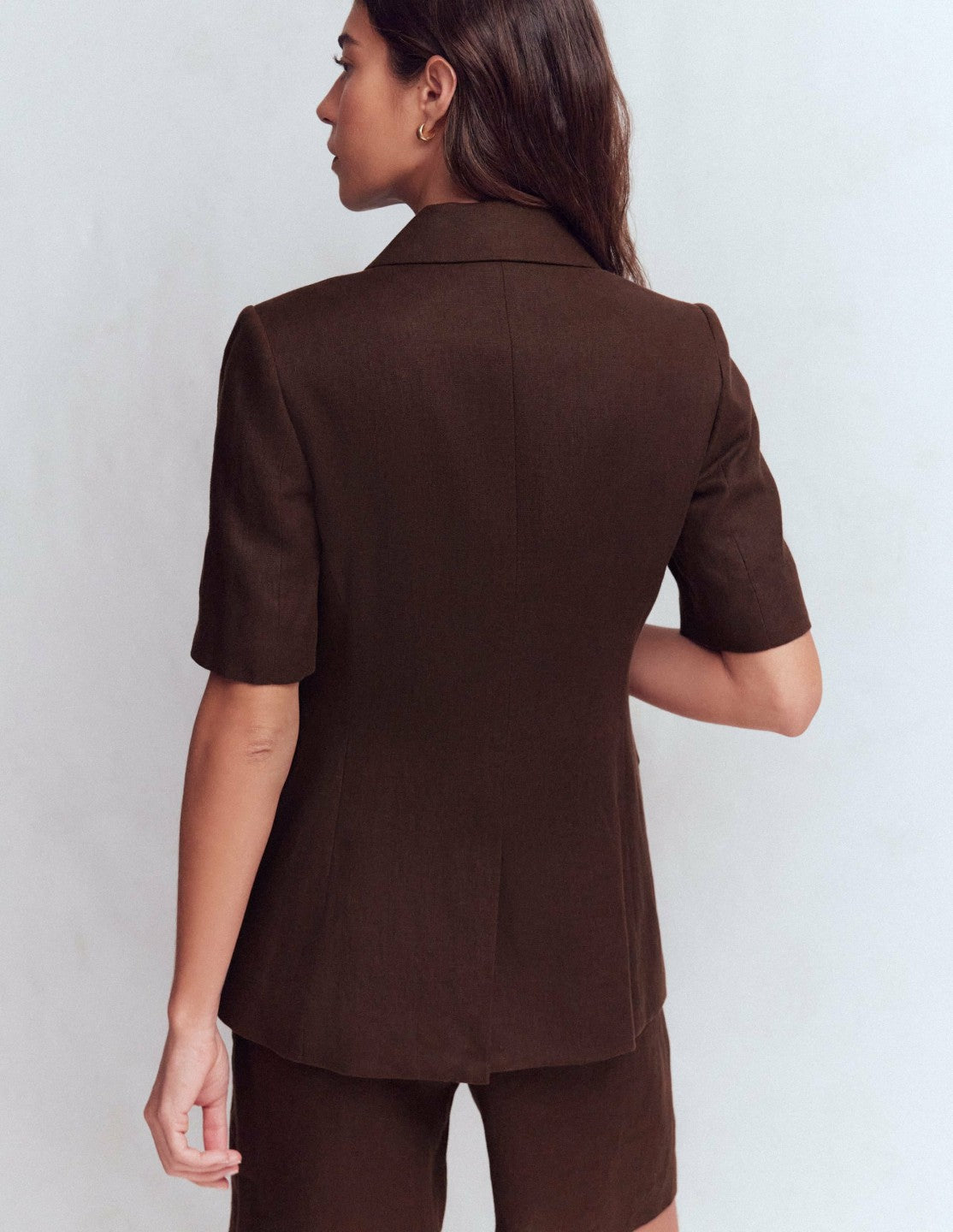 Boden Women Short Sleeve Linen Blazer-Bitter Chocolate