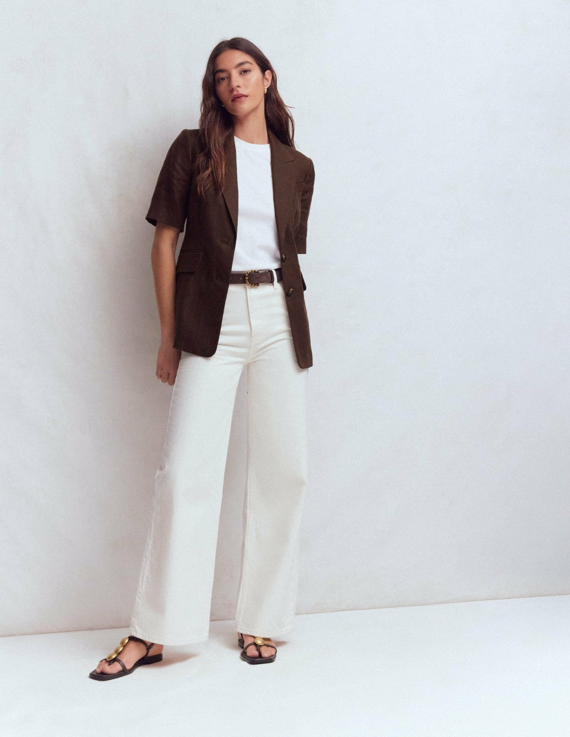 Boden Women Short Sleeve Linen Blazer-Bitter Chocolate