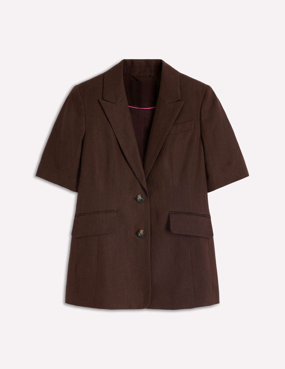 Boden Women Short Sleeve Linen Blazer-Bitter Chocolate