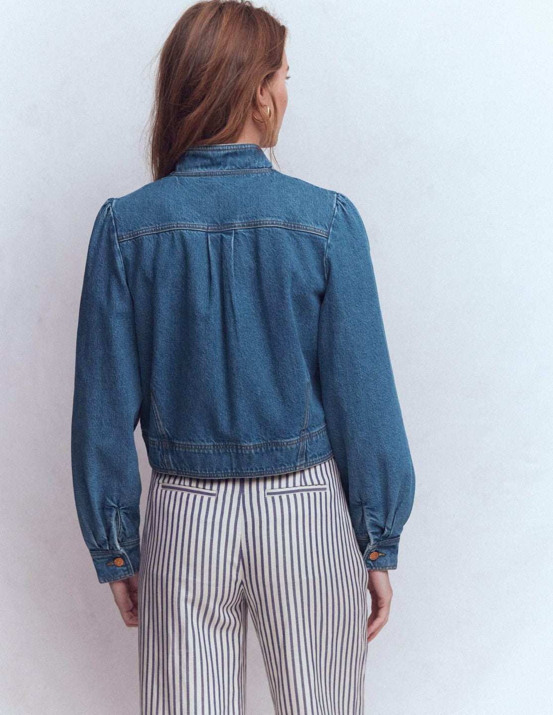Boden Women Topstitch Denim Jacket-Mid Wash, Denim