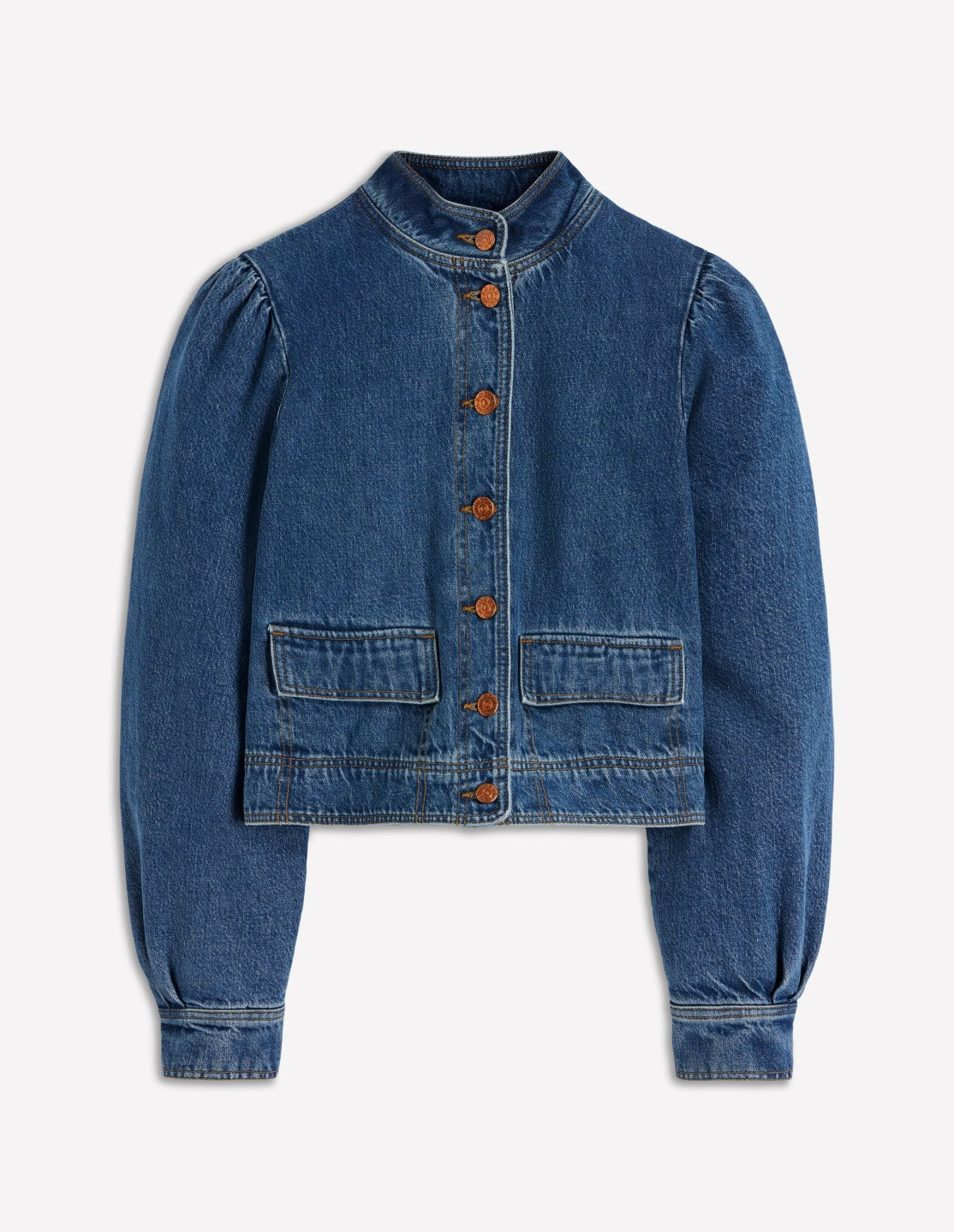 Boden Women Topstitch Denim Jacket-Mid Wash, Denim