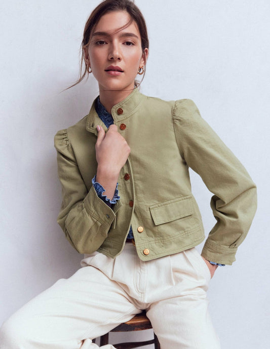 Boden Women Topstitch Denim Jacket-Soft Green
