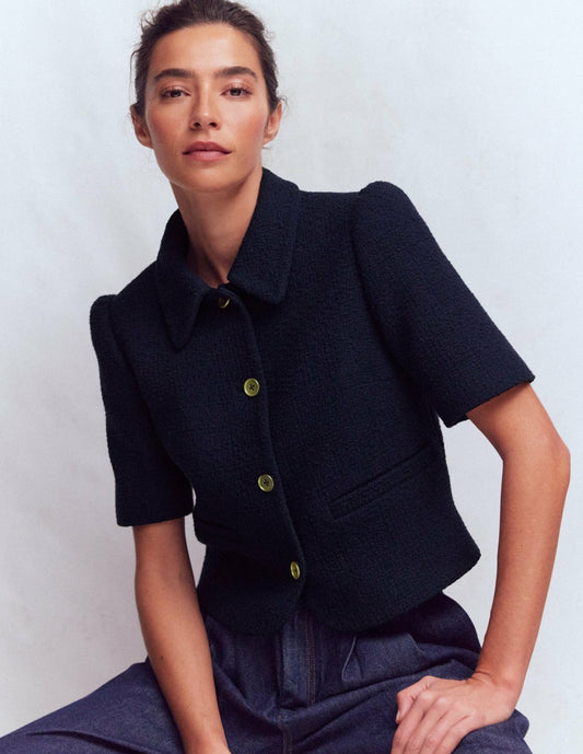 Boden Women Short Sleeve Textured Jacket-Navy
