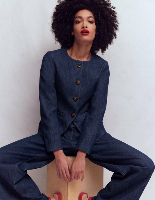 Boden Women Hampstead Cotton Twill Blazer-Navy