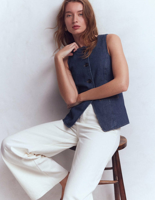Boden Women Denim Waistcoat-Indigo Denim