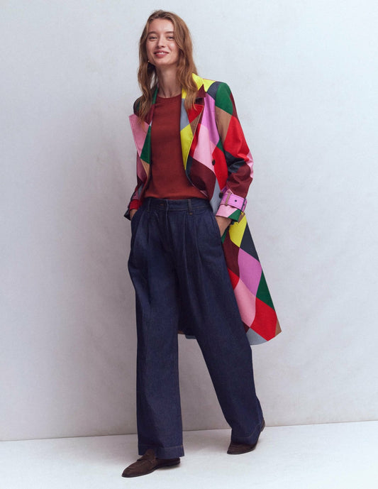Boden Women Double Breasted Trench-Giant Multi Harlequin