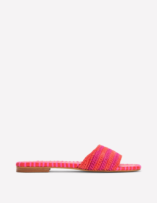 Boden Women Trim Detail Flat Sandal-Pink Peony/Orange Stripe