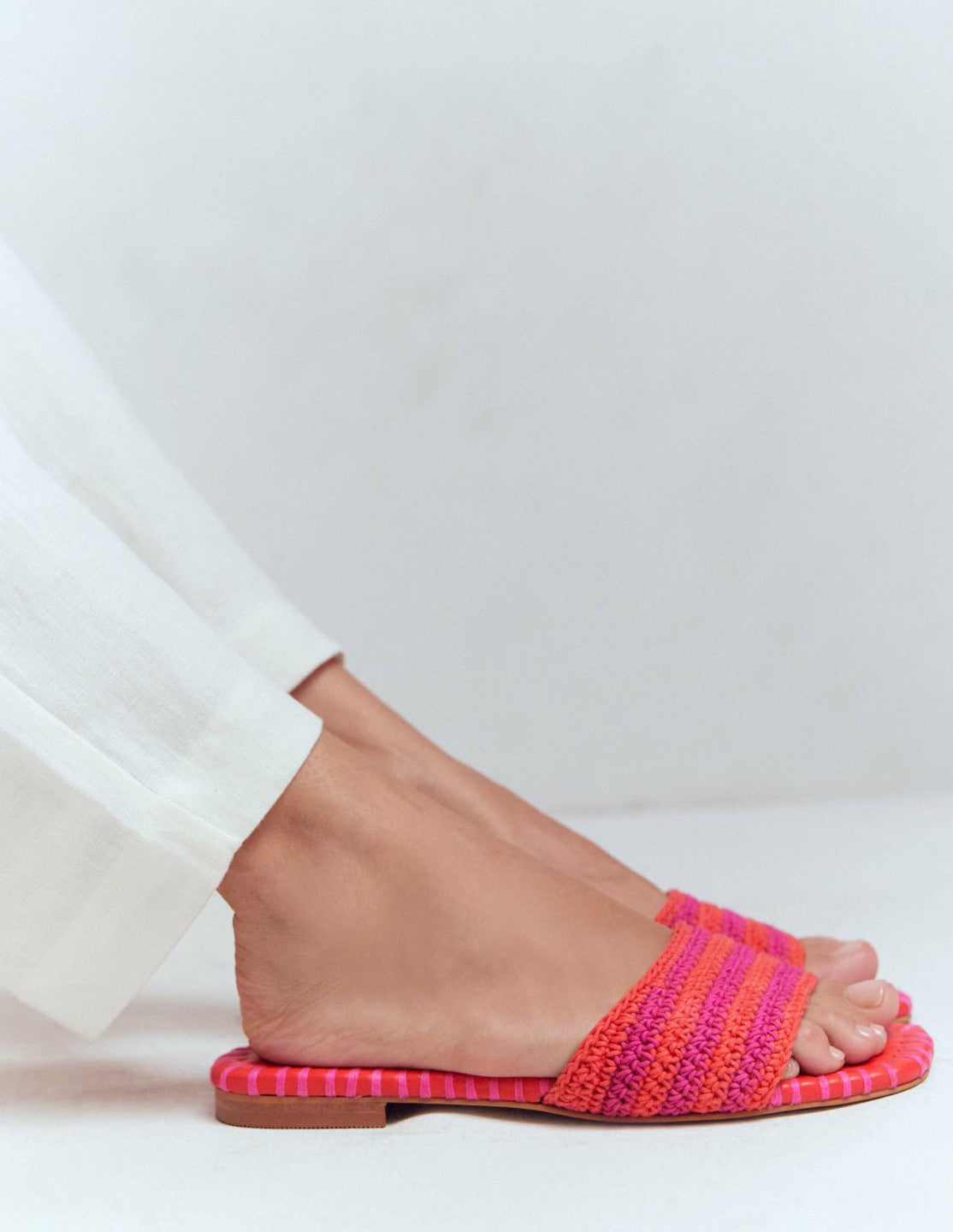 Boden Women Trim Detail Flat Sandal-Pink Peony/Orange Stripe