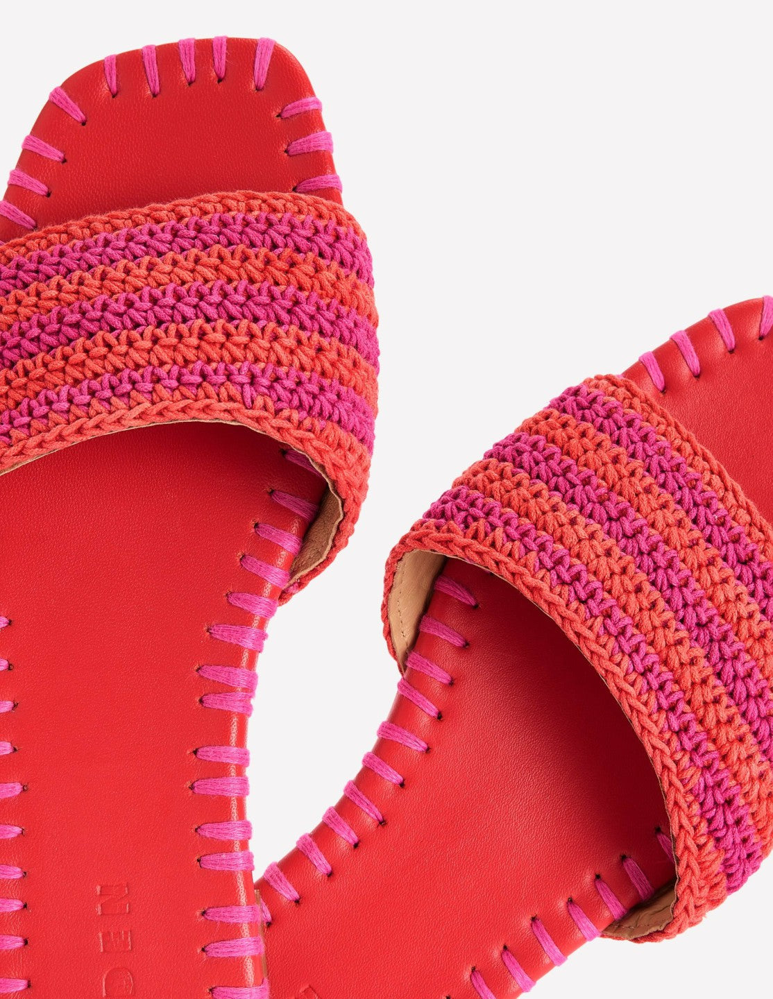 Boden Women Trim Detail Flat Sandal-Pink Peony/Orange Stripe