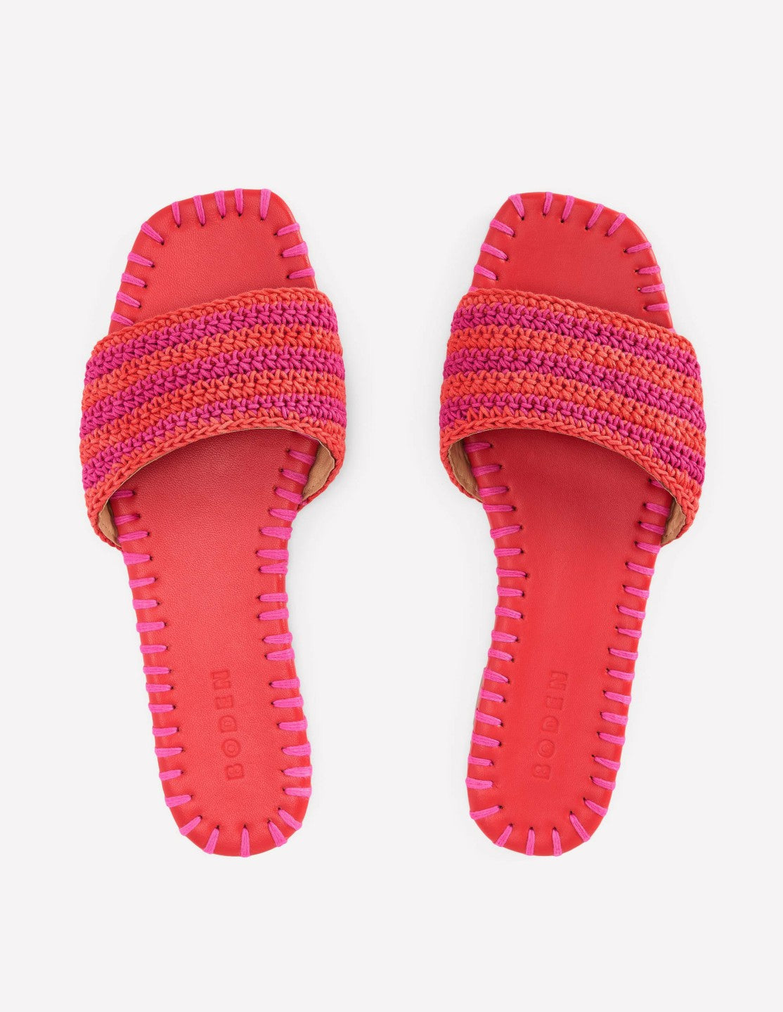 Boden Women Trim Detail Flat Sandal-Pink Peony/Orange Stripe