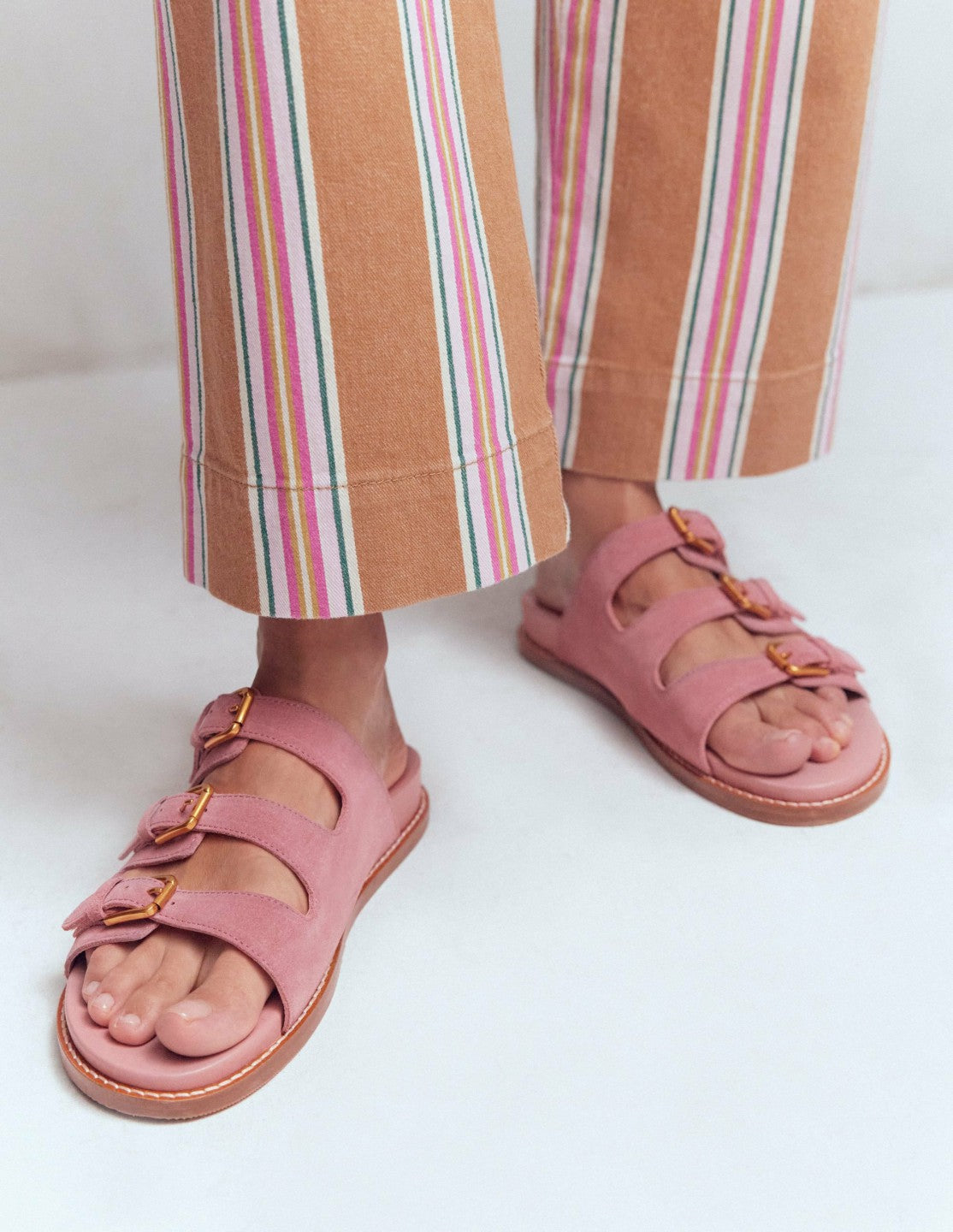 Boden Women Triple Strap Footbed Sandal-Dusty Pink