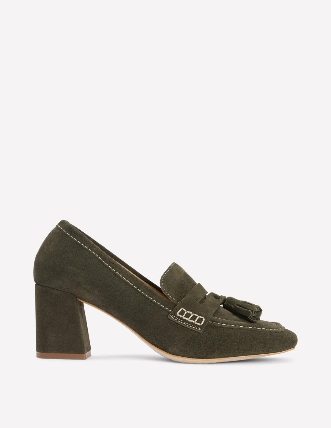 Boden Women Sol Block Heeled Penny Loafers-Dark Moss