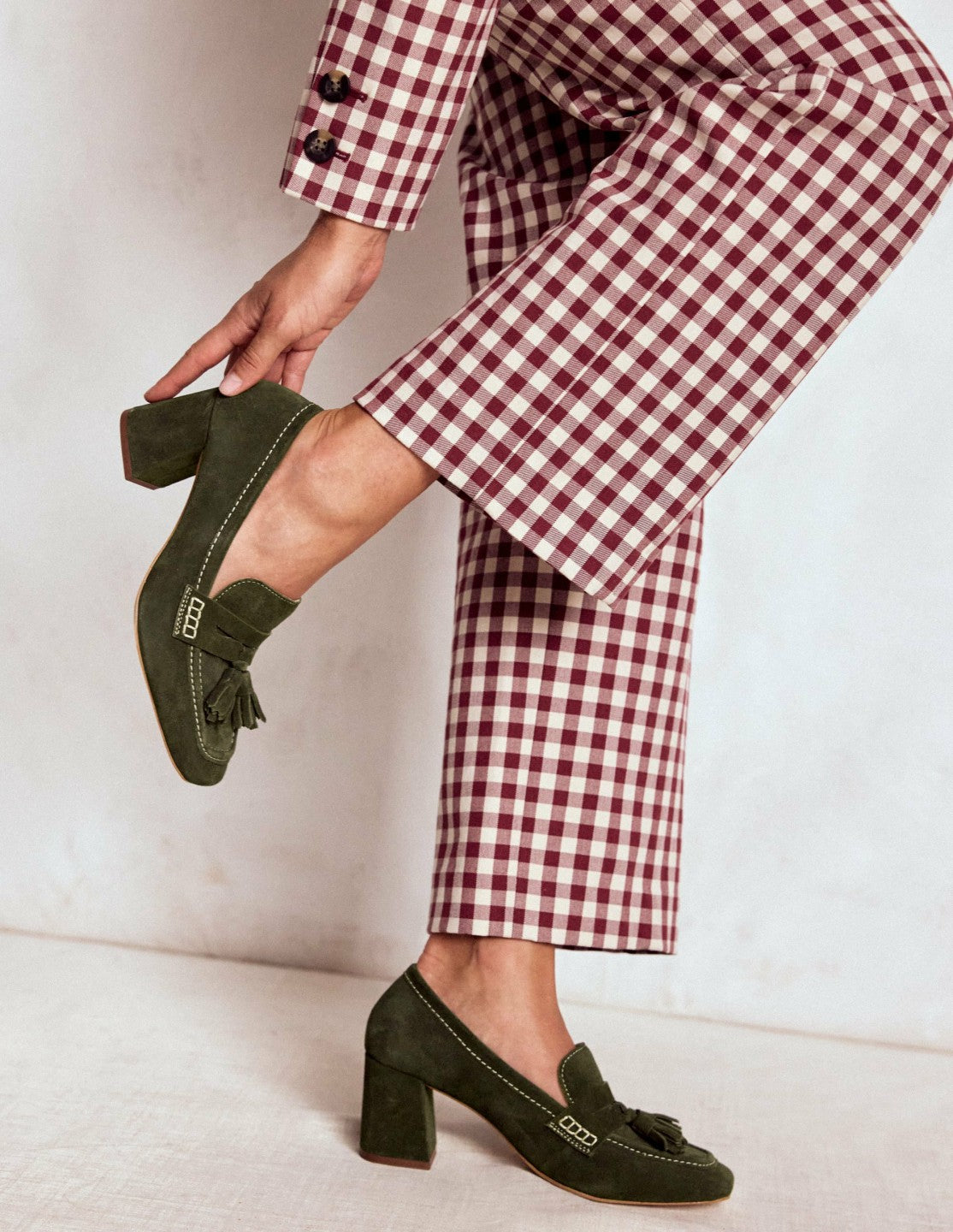 Boden Women Sol Block Heeled Penny Loafers-Dark Moss