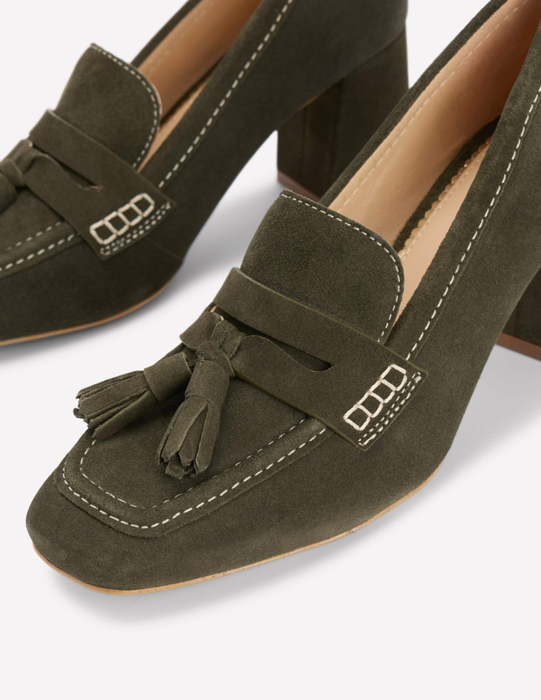 Boden Women Sol Block Heeled Penny Loafers-Dark Moss