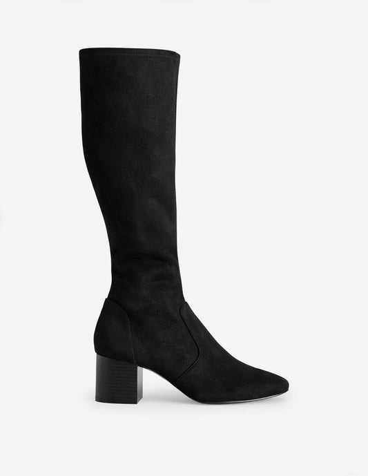 Boden Women Stretch Knee Heel Boots-Black