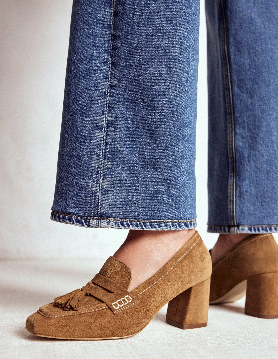 Boden Women Sol Block Heeled Penny Loafers-Tan