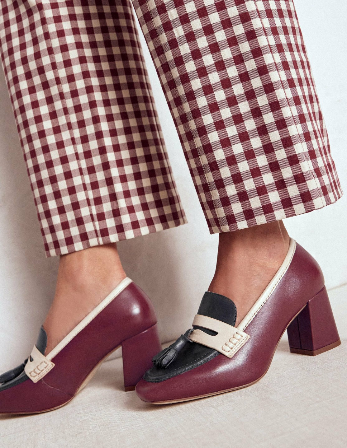 Boden Women Sol Block Heeled Penny Loafers-Oxblood