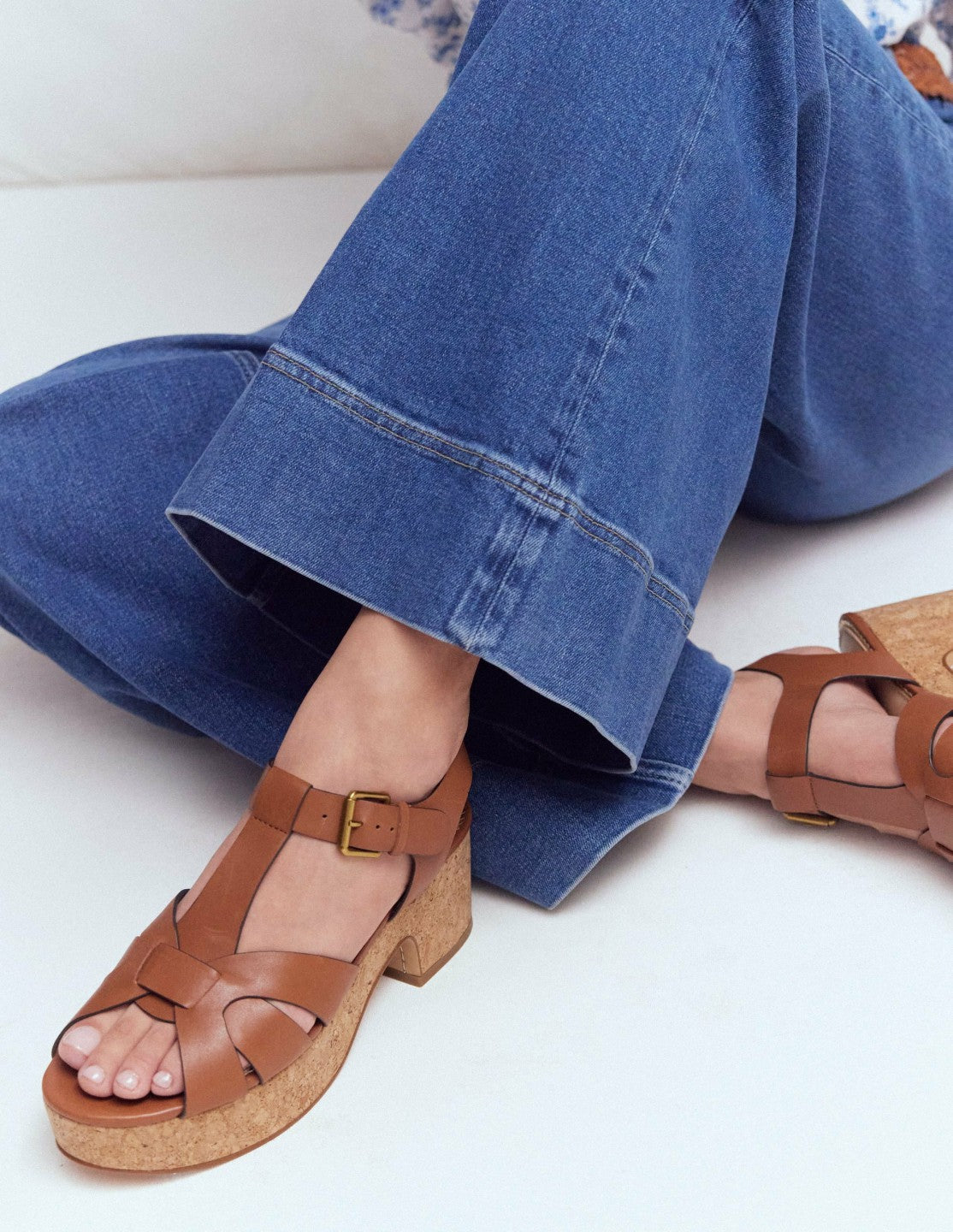 Boden Women T-bar Wedge Sandals-Tan