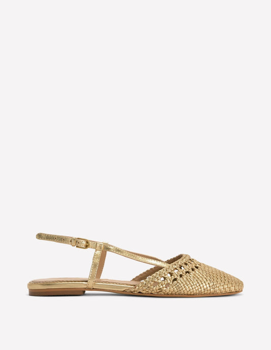 Boden Women Woven Slingback Flats-Gold
