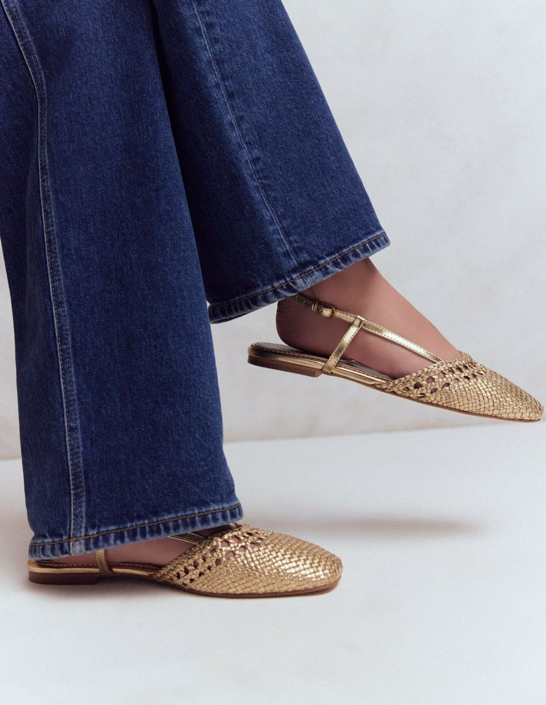 Boden Women Woven Slingback Flats-Gold
