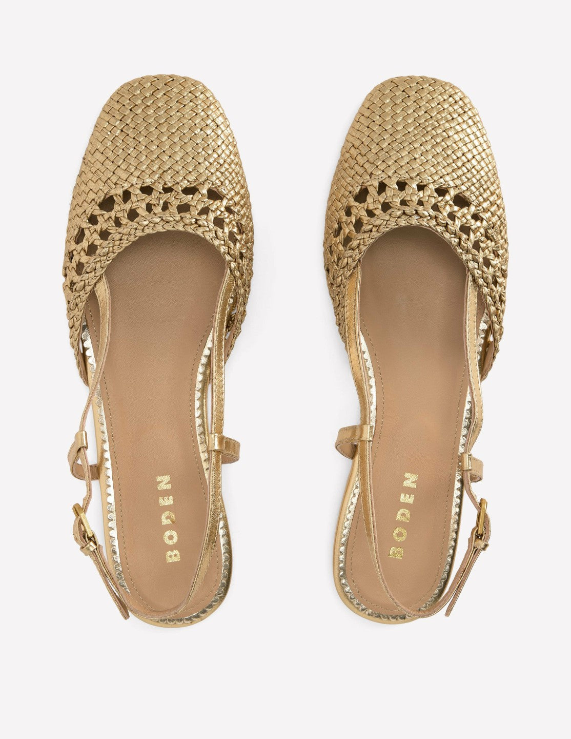 Boden Women Woven Slingback Flats-Gold