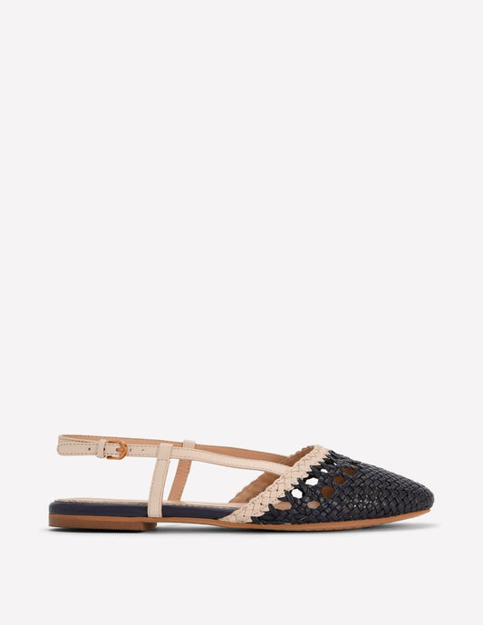 Boden Women Woven Slingback Flats-Navy/Ivory