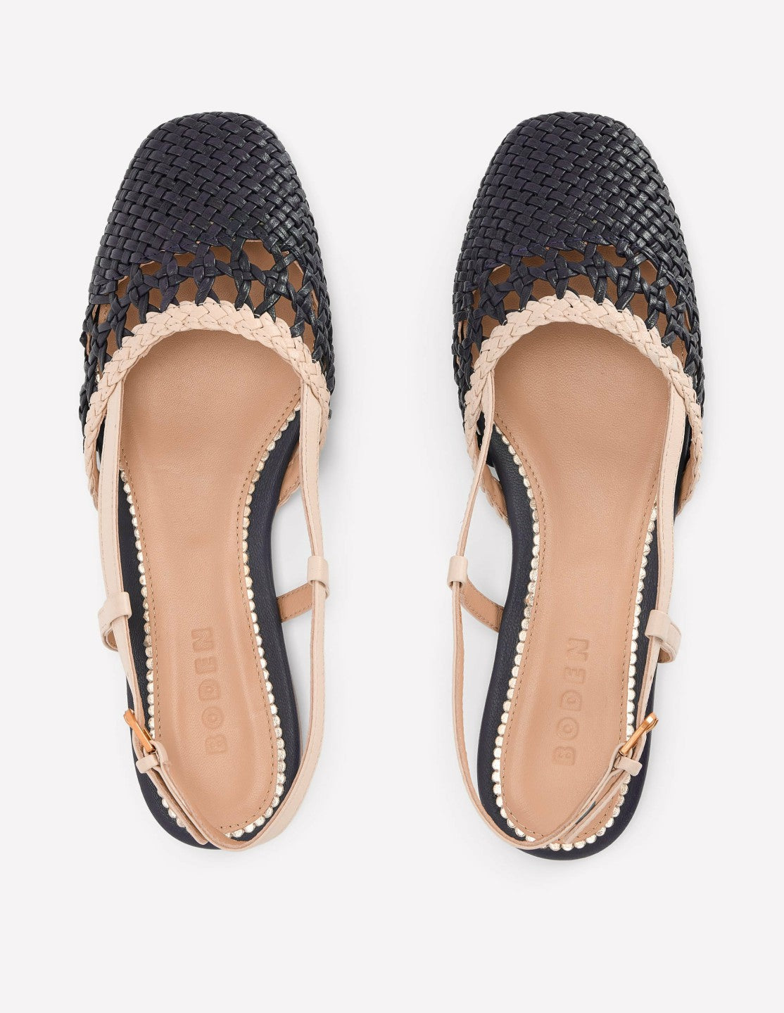 Boden Women Woven Slingback Flats-Navy/Ivory