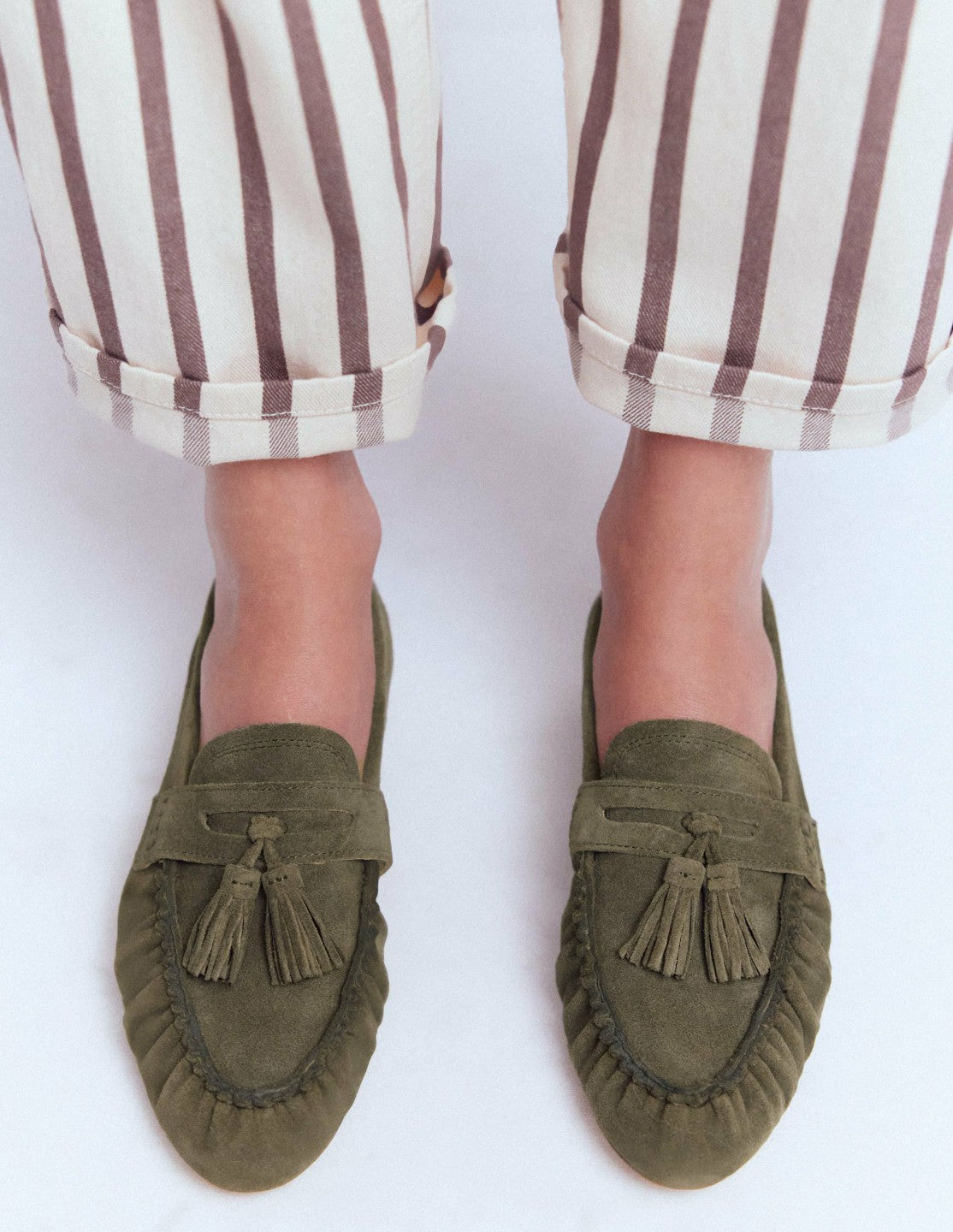 Boden Women Soft Ruched Loafers-Deep Olive