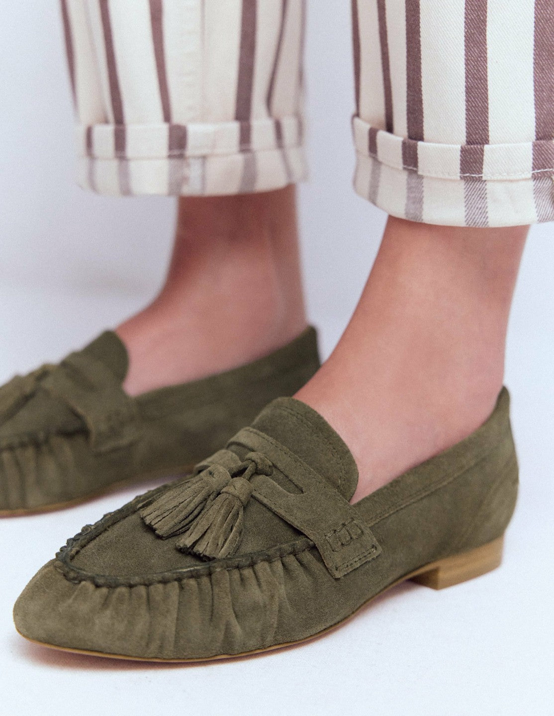 Boden Women Soft Ruched Loafers-Deep Olive