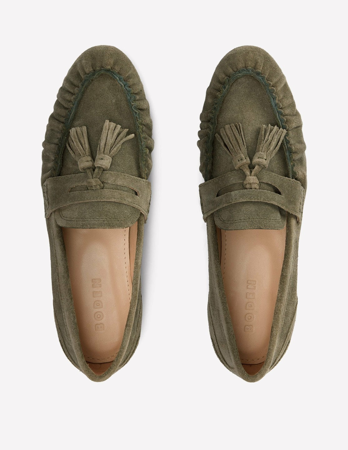 Boden Women Soft Ruched Loafers-Deep Olive