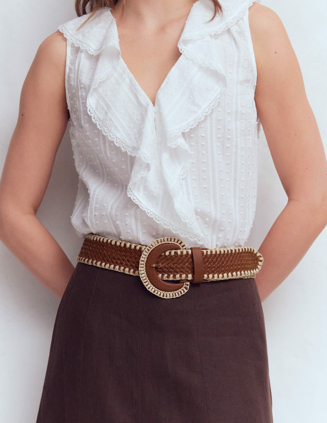 Boden Women Woven Stitch Belt-Tan