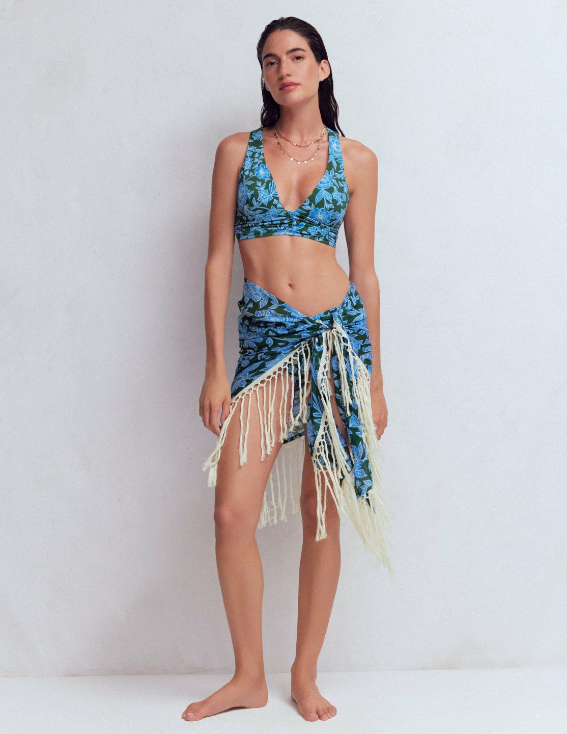 Boden Women Tassel Sarong-Dark Green, Tigers Paradise