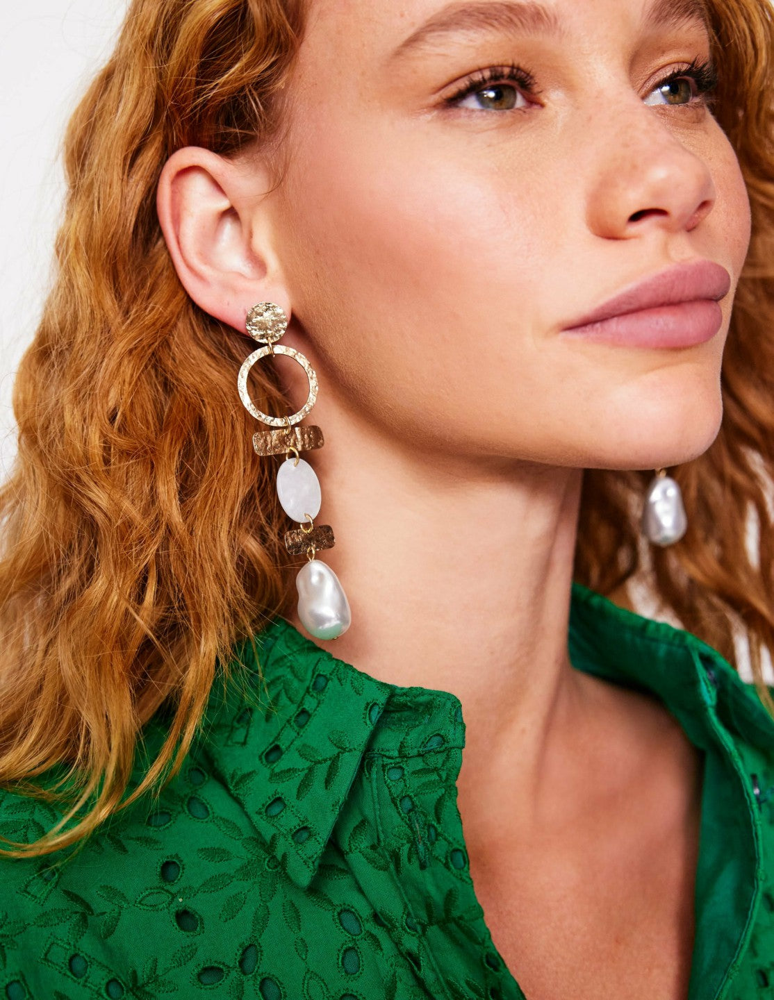 Boden Women Statement Drop Earrings-Gold Colour/ Faux Pearl