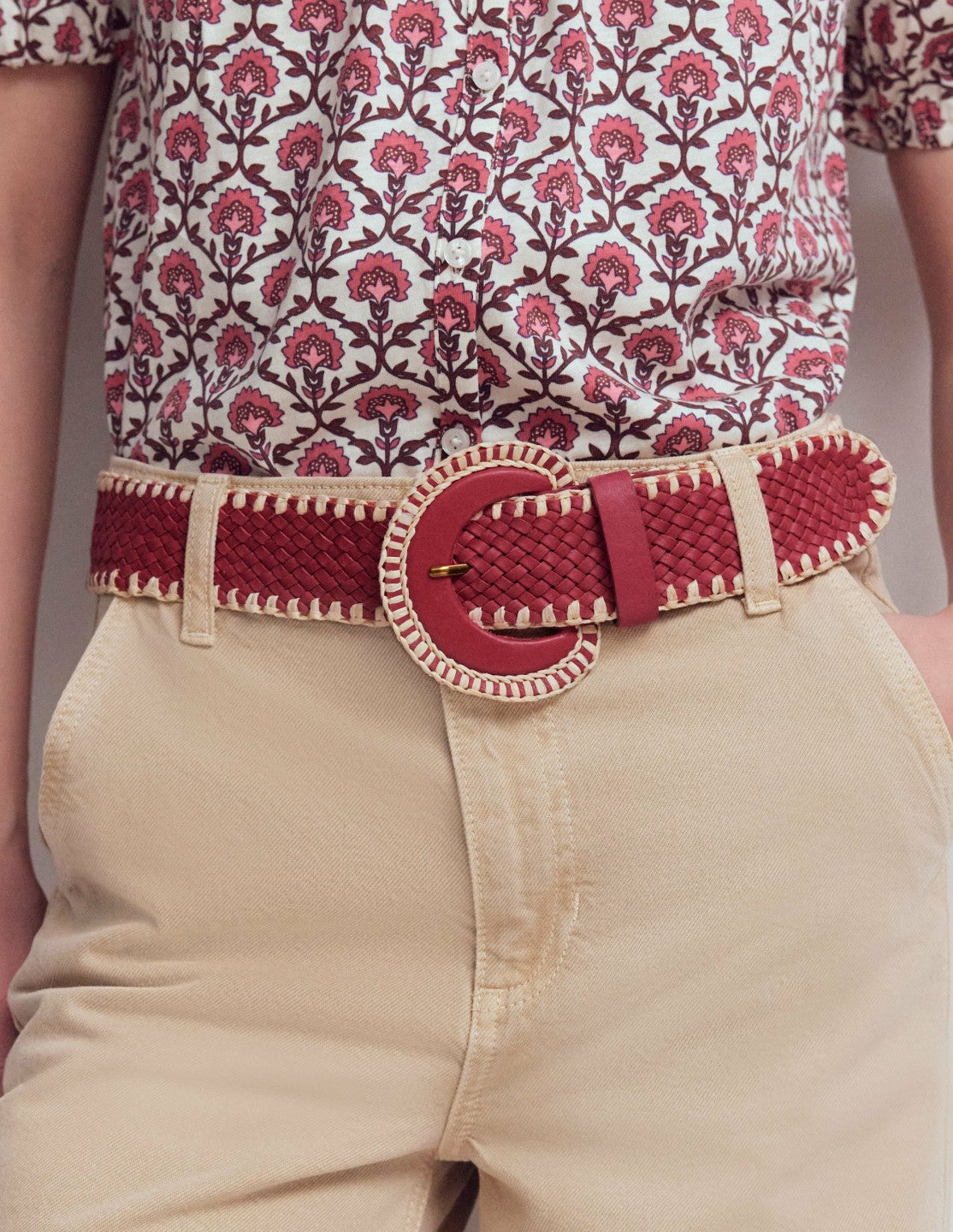 Boden Women Woven Stitch Belt-Winter Blush