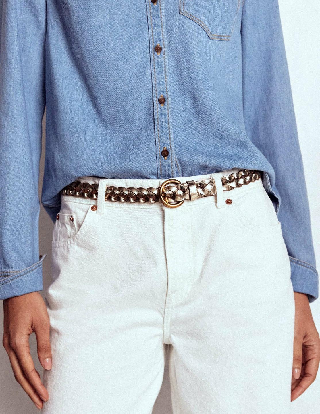 Boden Women Skinny Plaited Belt-Gold