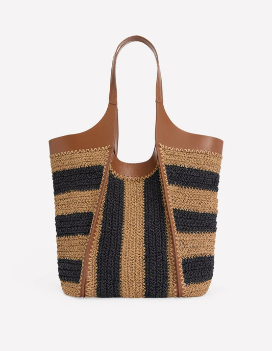 Boden Women Straw Tote-Navy/Natural Stripe